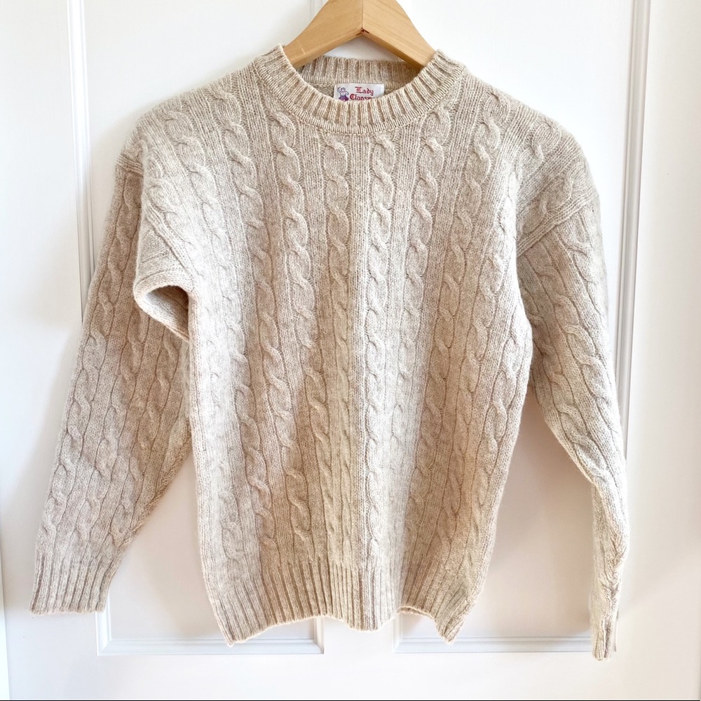 Vintage Shetland Wool Cable Knit Sweater Oatmeal M